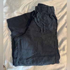 Joie Black Cropped Linen Pants with Elastic Waistband